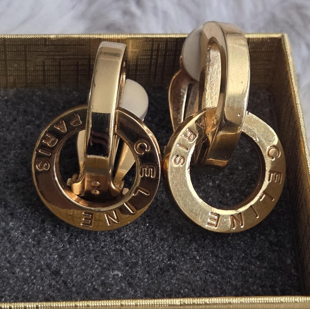 Céline VINTAGE  CREOLES CLIP ON  EARRINGS. - Picture 2 of 7